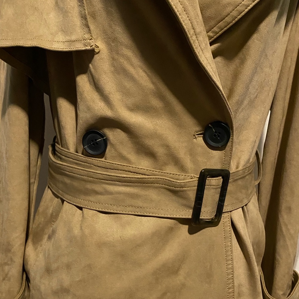ZARA BEAUTIFUL TAN SUEDE TEXTURED SHORT TRENCH - Picture 4 of 16